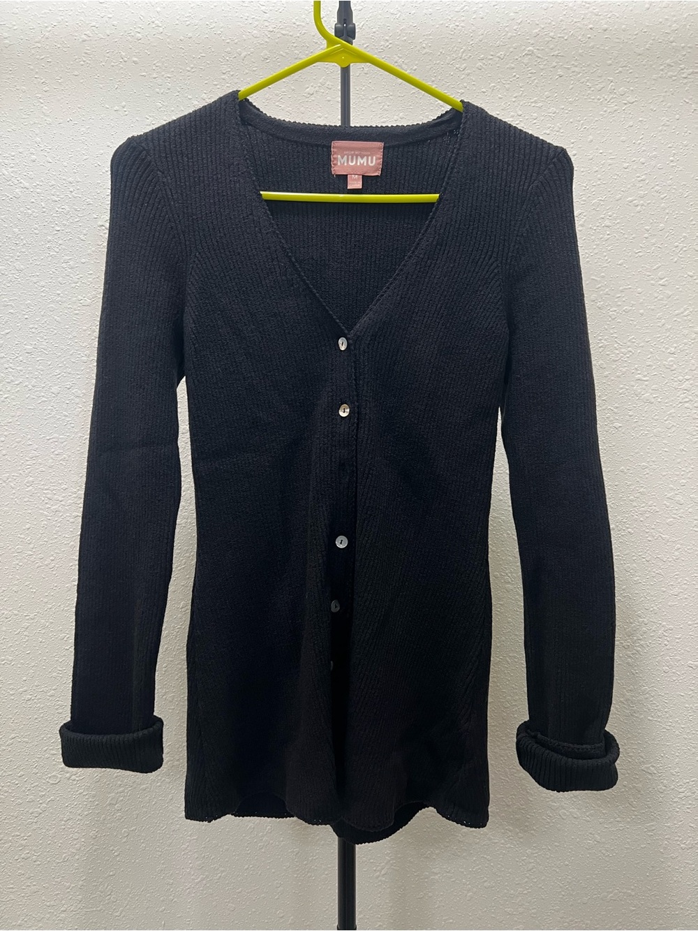 Show Me Your MuMu Black Ribbed V-Neck Button Cardigan